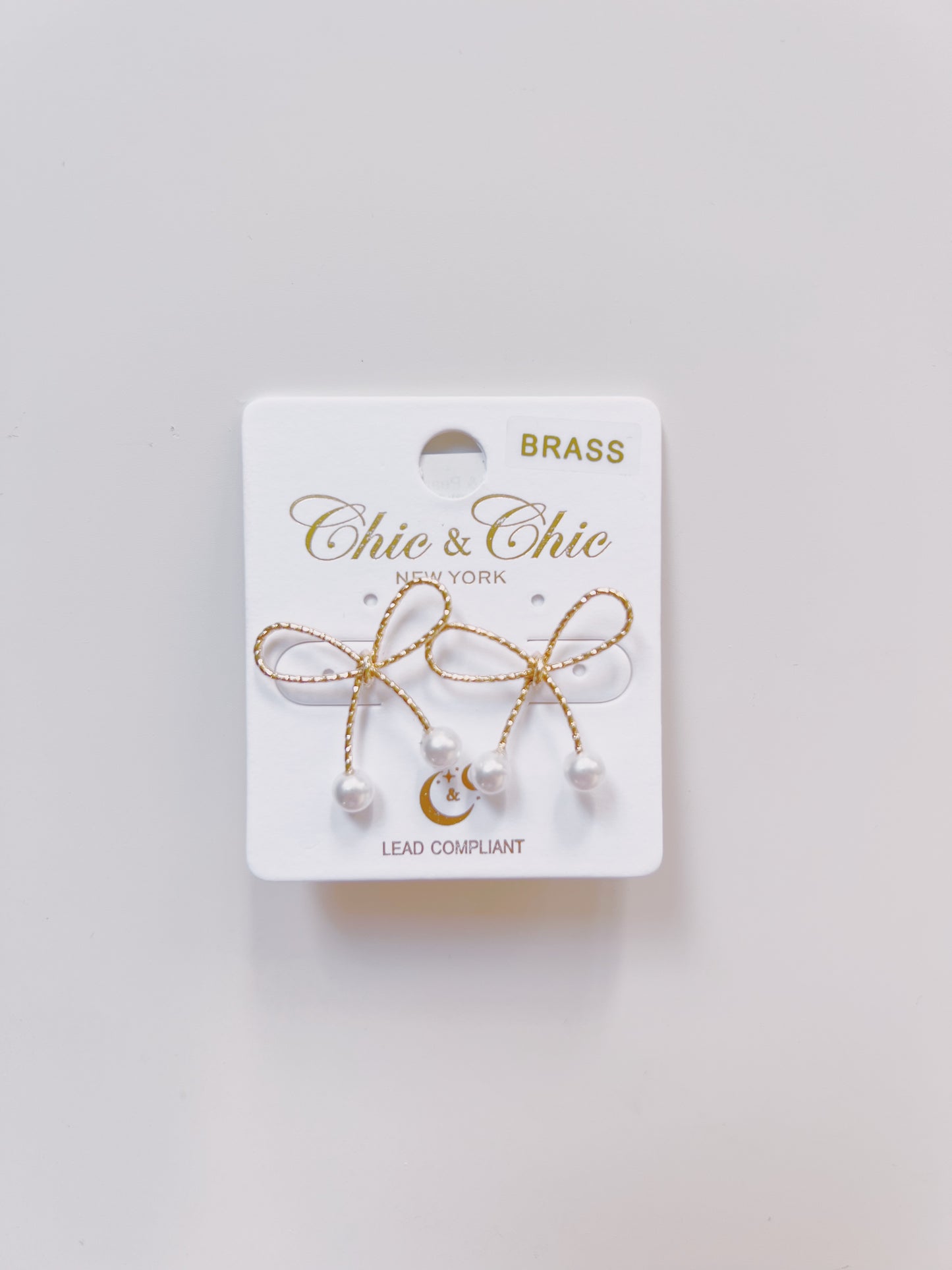 Brass Bow & Pearl Edge Earrings