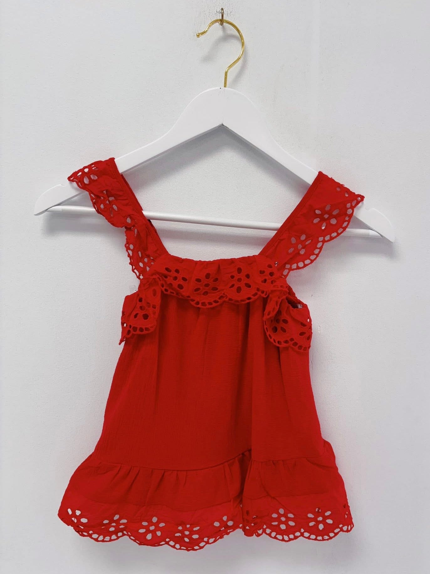 Hayden Red Eyelet Ruffle Tank
