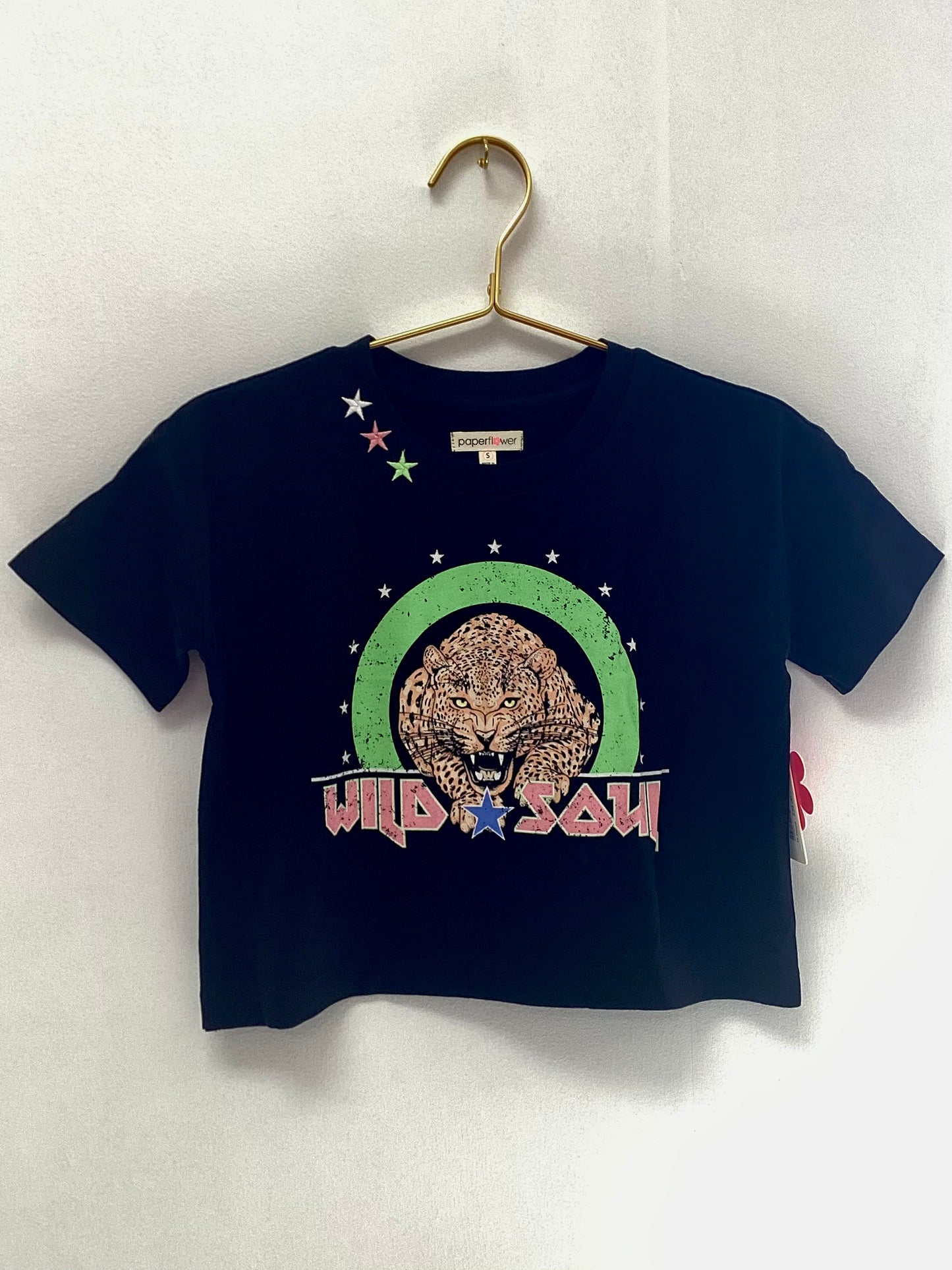 Paper Flower Black Wild Soul Leopard Graphic Tee