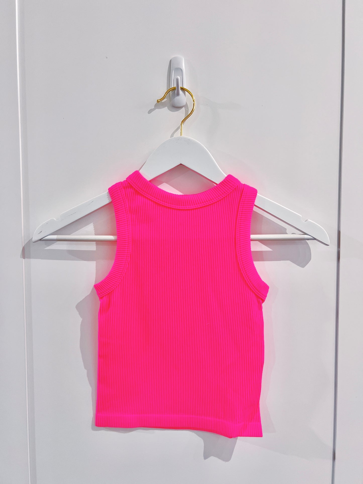 Suzette Tween Hot Pink High Neck Ribbed Seamless Tank