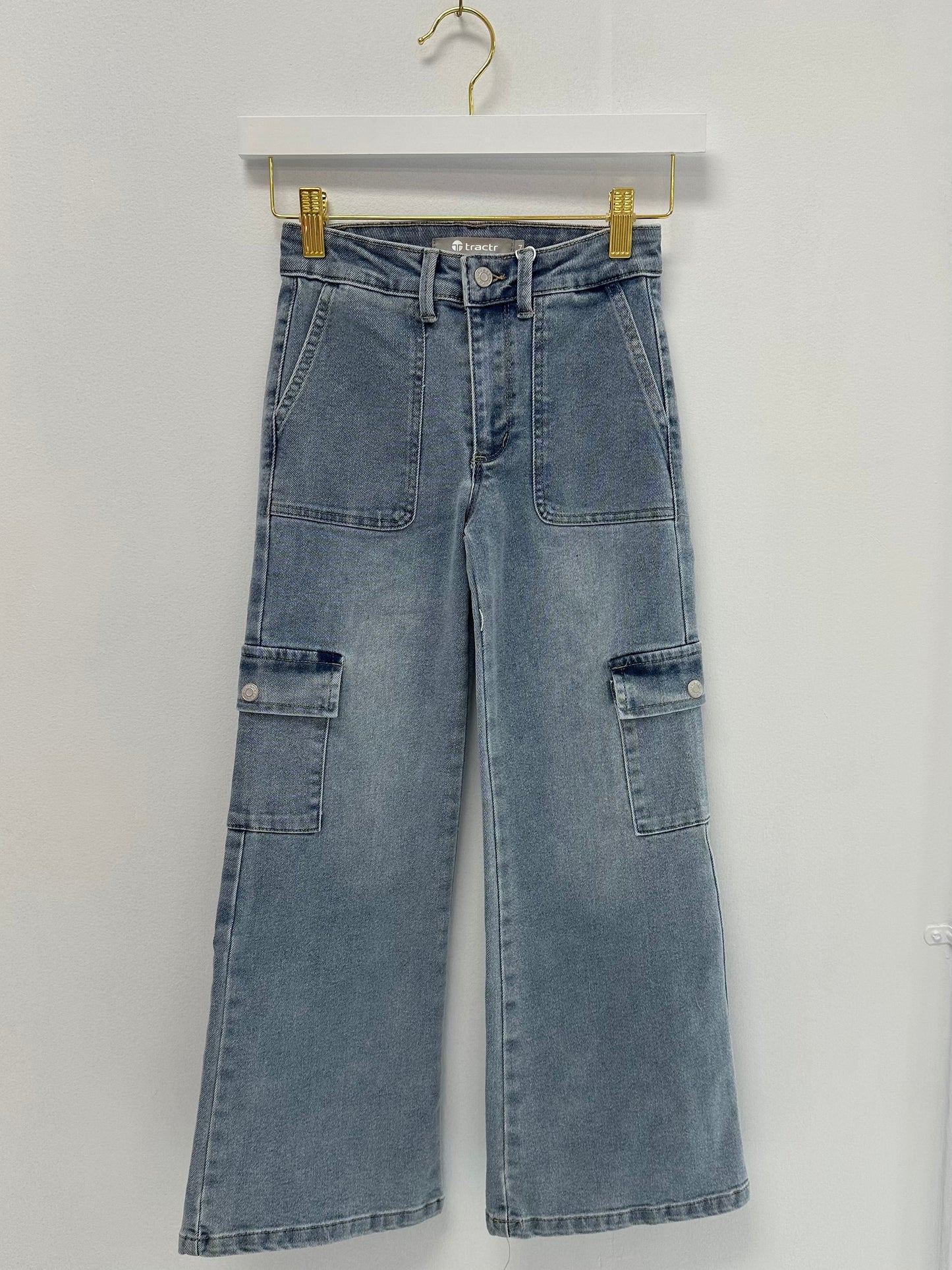 Tractr Denim Patch Pocket Cargo Straight Pant