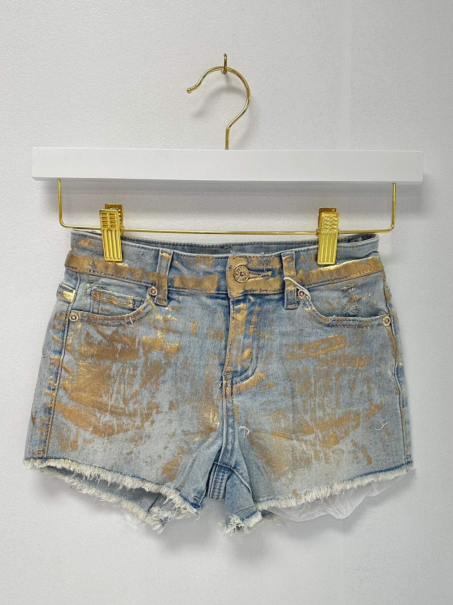 Tractr Foil Splatter Fray Hem Denim Short