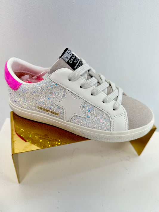 Vintage Havana White Glitter with Hot Pink Heel Sneaker