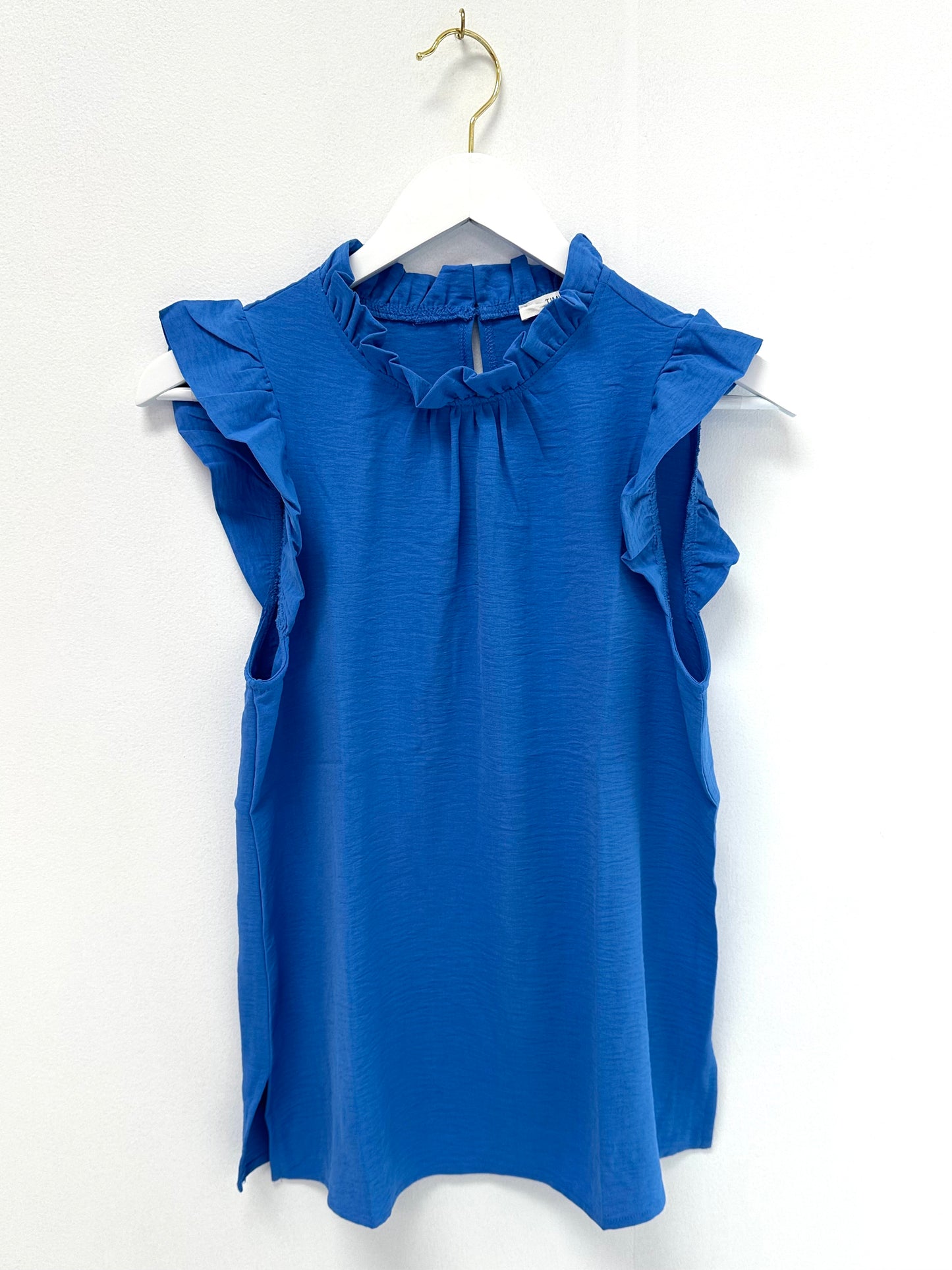 Timing Cobalt Ruffle Neck Air Flow Top