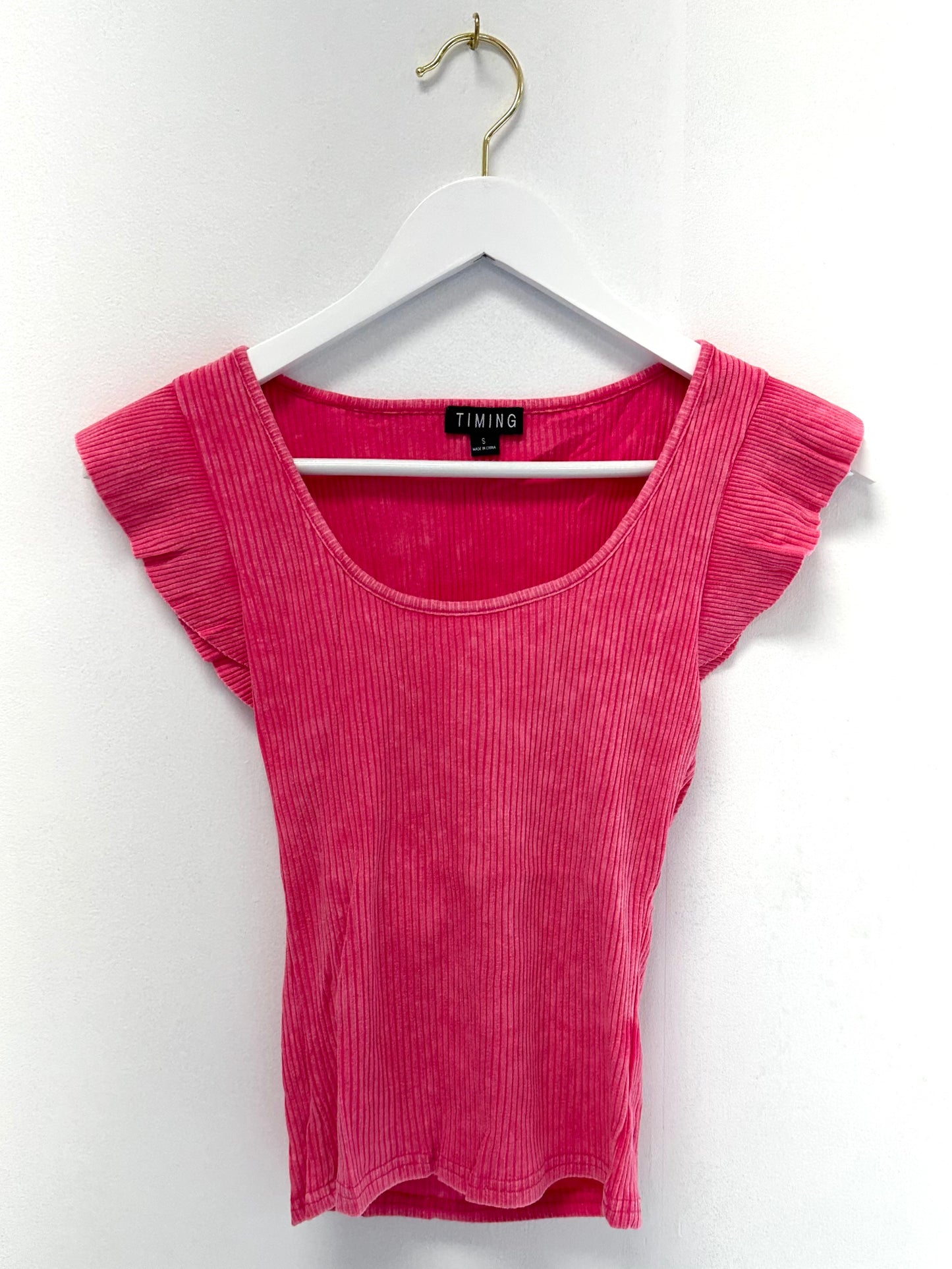 Timing Hot Pink Mineral Wash Ribbed Tee
