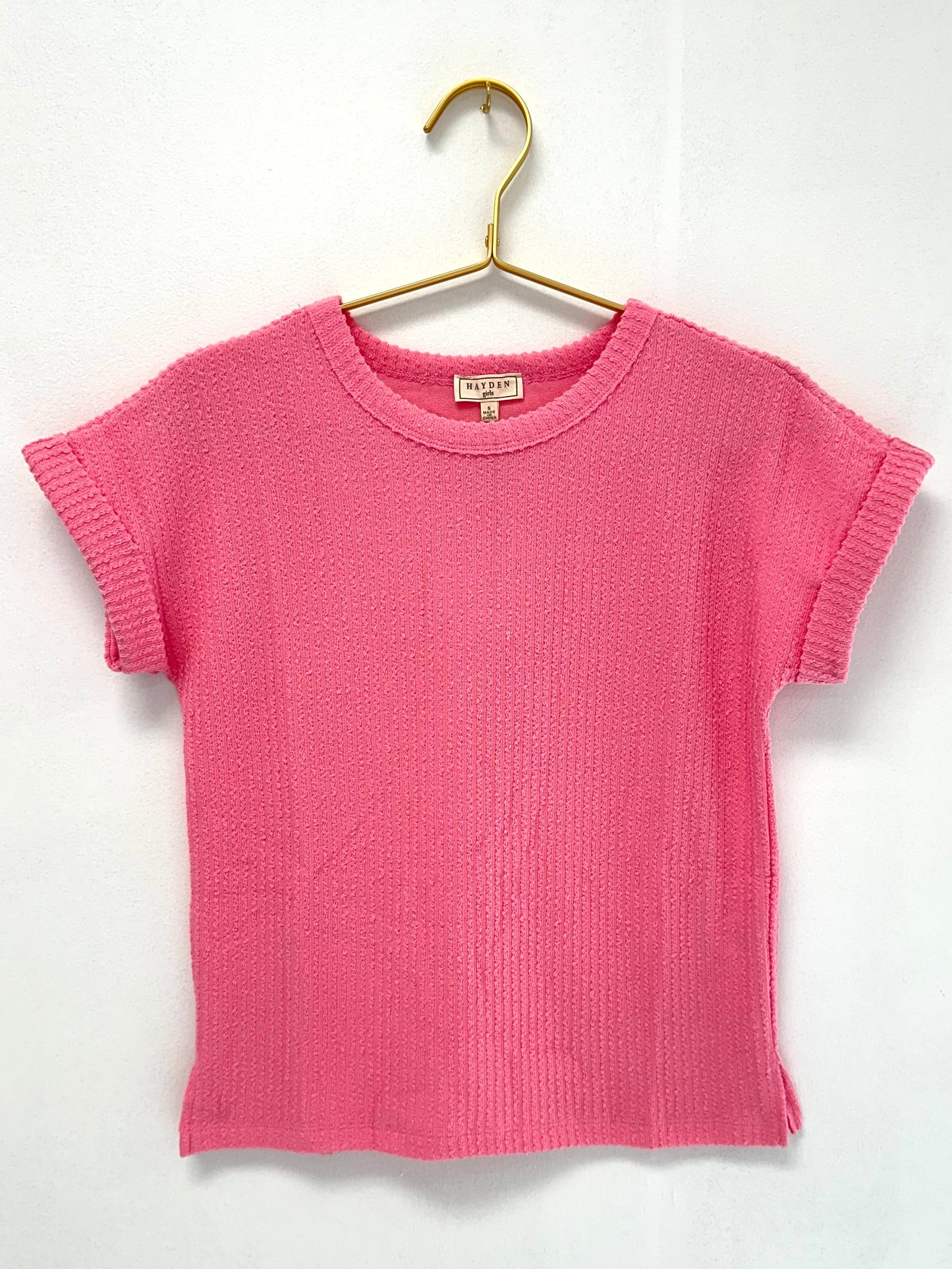 Hayden Pink Textured Basic Tee