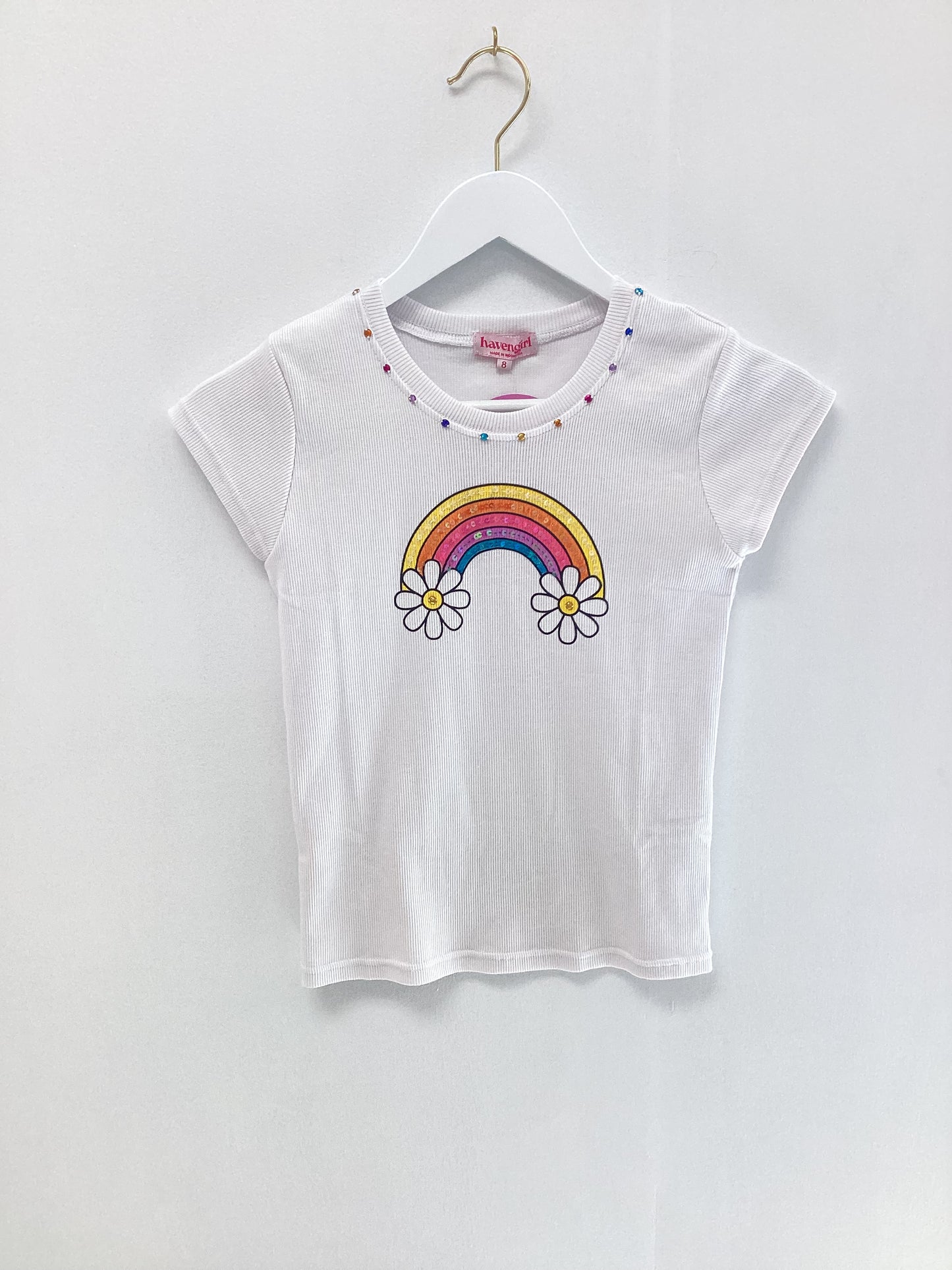 Joyous & Free White Rainbow Daisy Tee