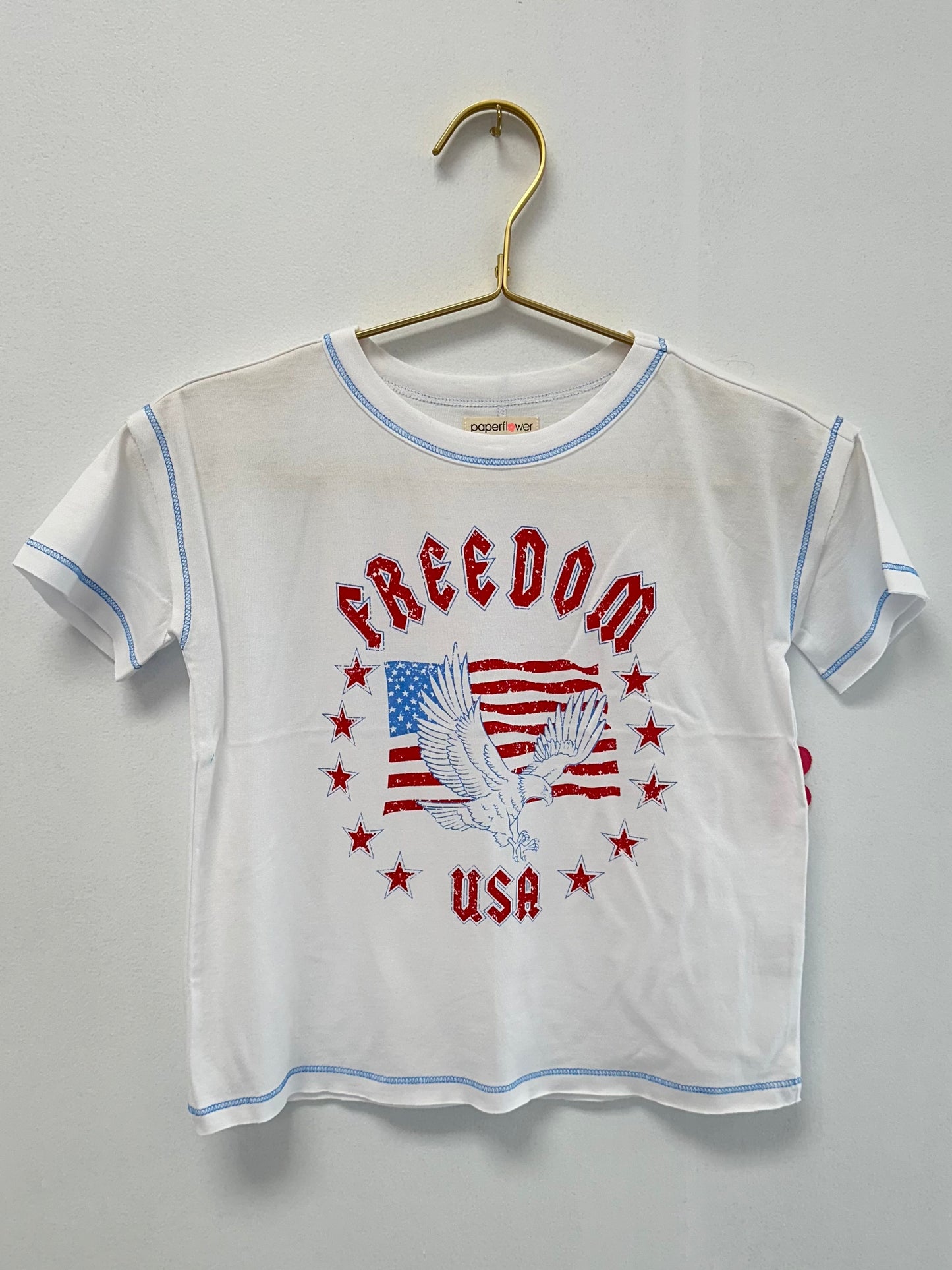 Paper Flower White Freedom Eagle Raw Edge Tee