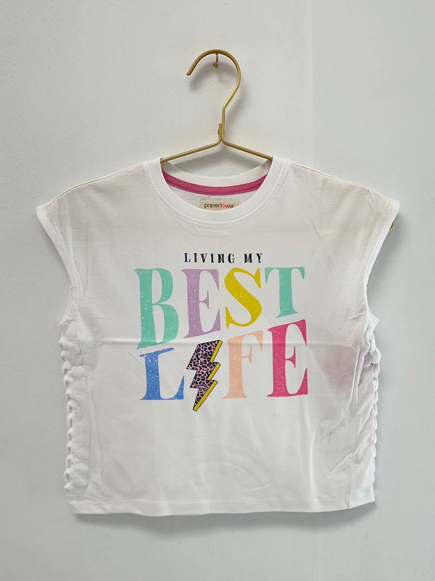 Paper Flower White Living My Best Life Braided Tank