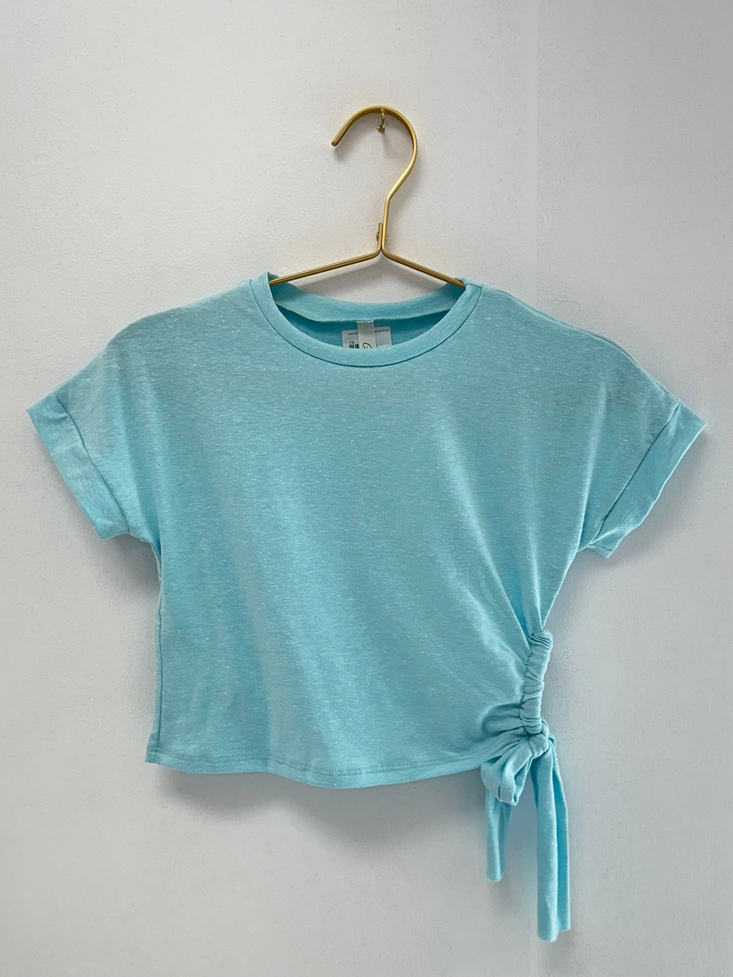 Good Girl Aqua Drawstring Ruching Knit Top