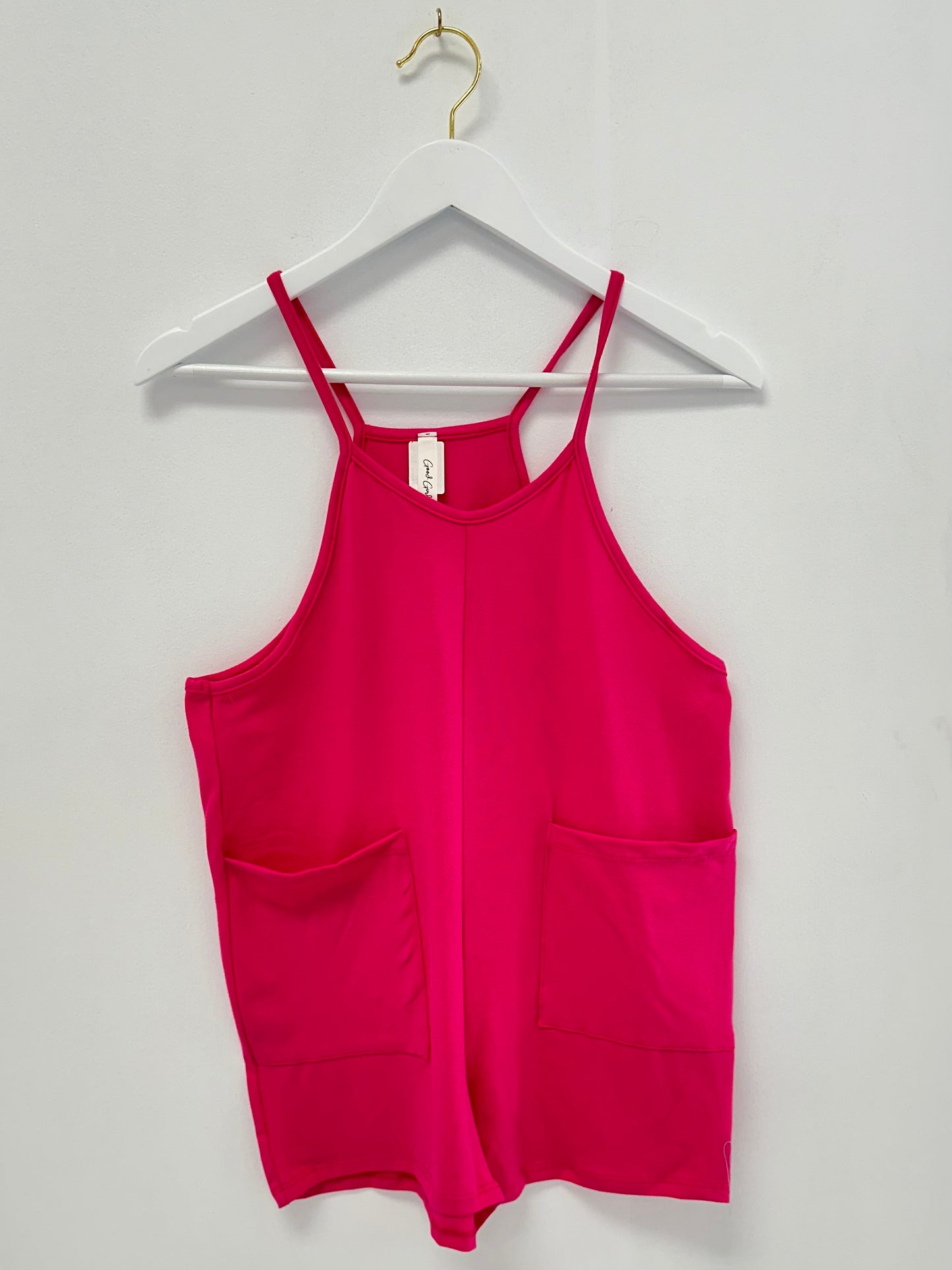 Good Girl Hot Pink 2 Pocket Cotton Overall Romper