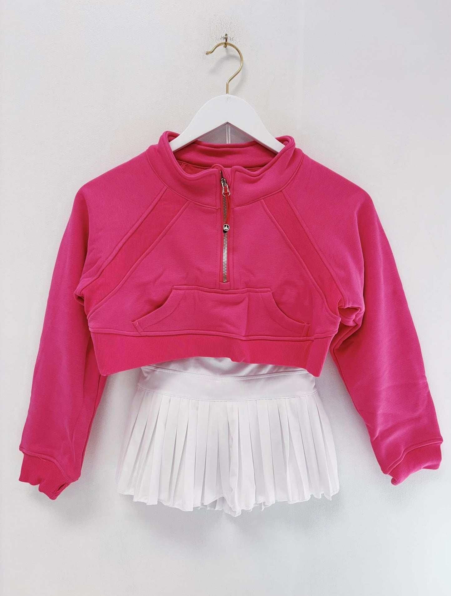 Azarhia Cropped 1/4 Zip Sweatshirt- Hot Pink