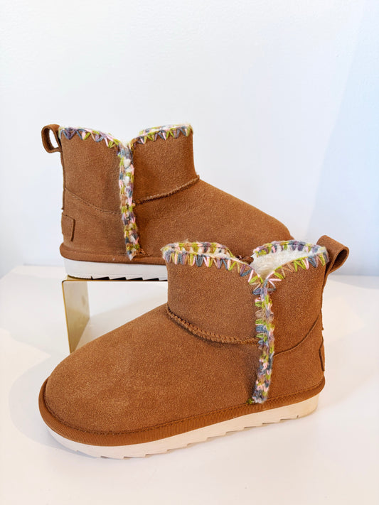 Mia Chestnut Suede Rubye Color Stitch Bootie