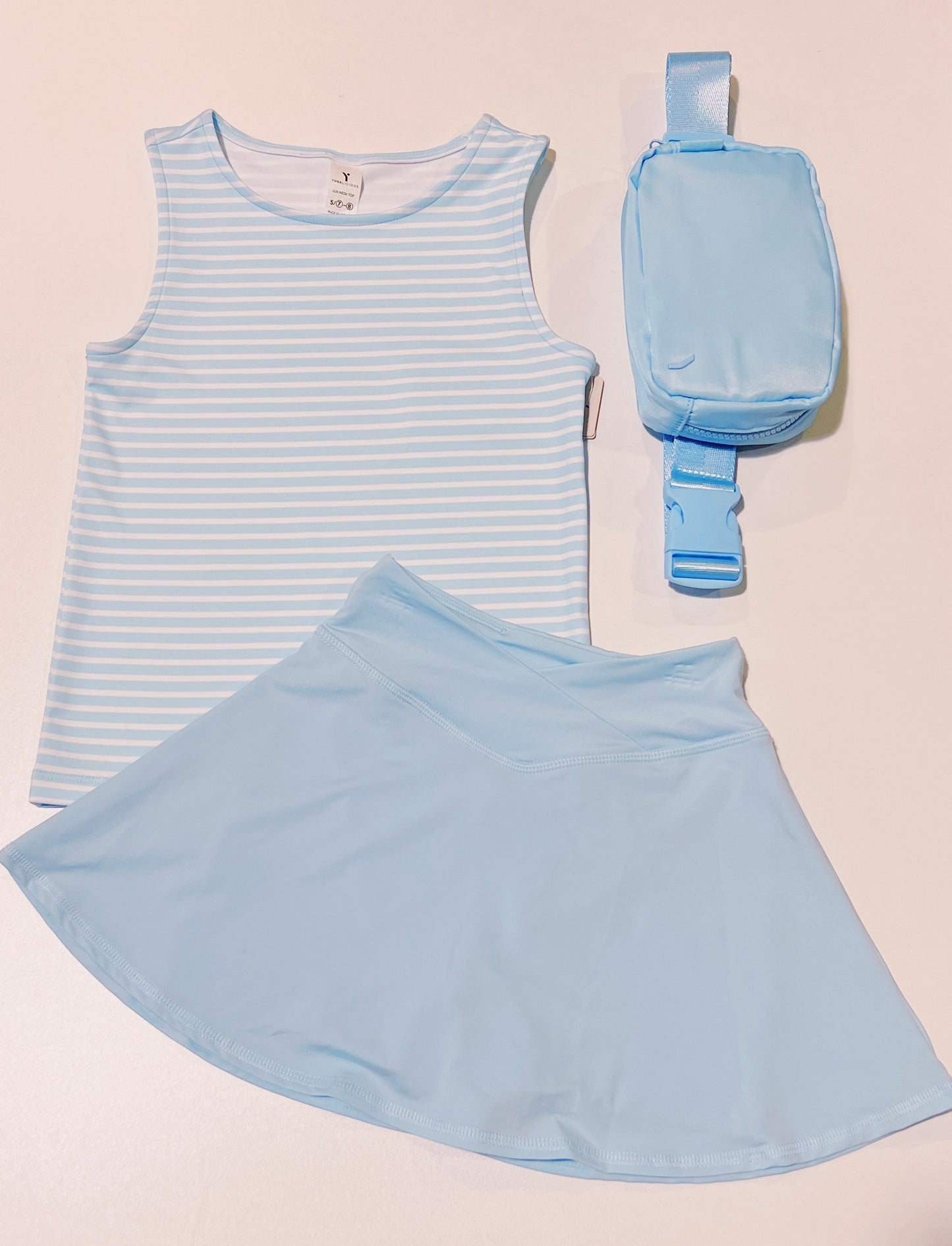Light Blue Stripe Crossover Skort Set