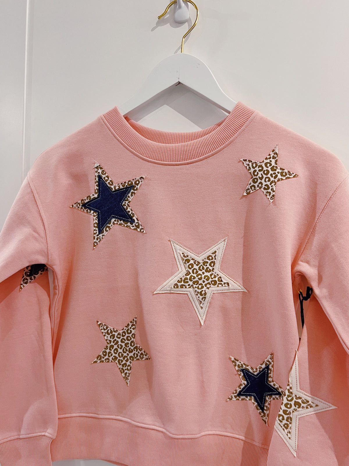 Sweet Soul Animal Print Stars Applique Sweatshirt