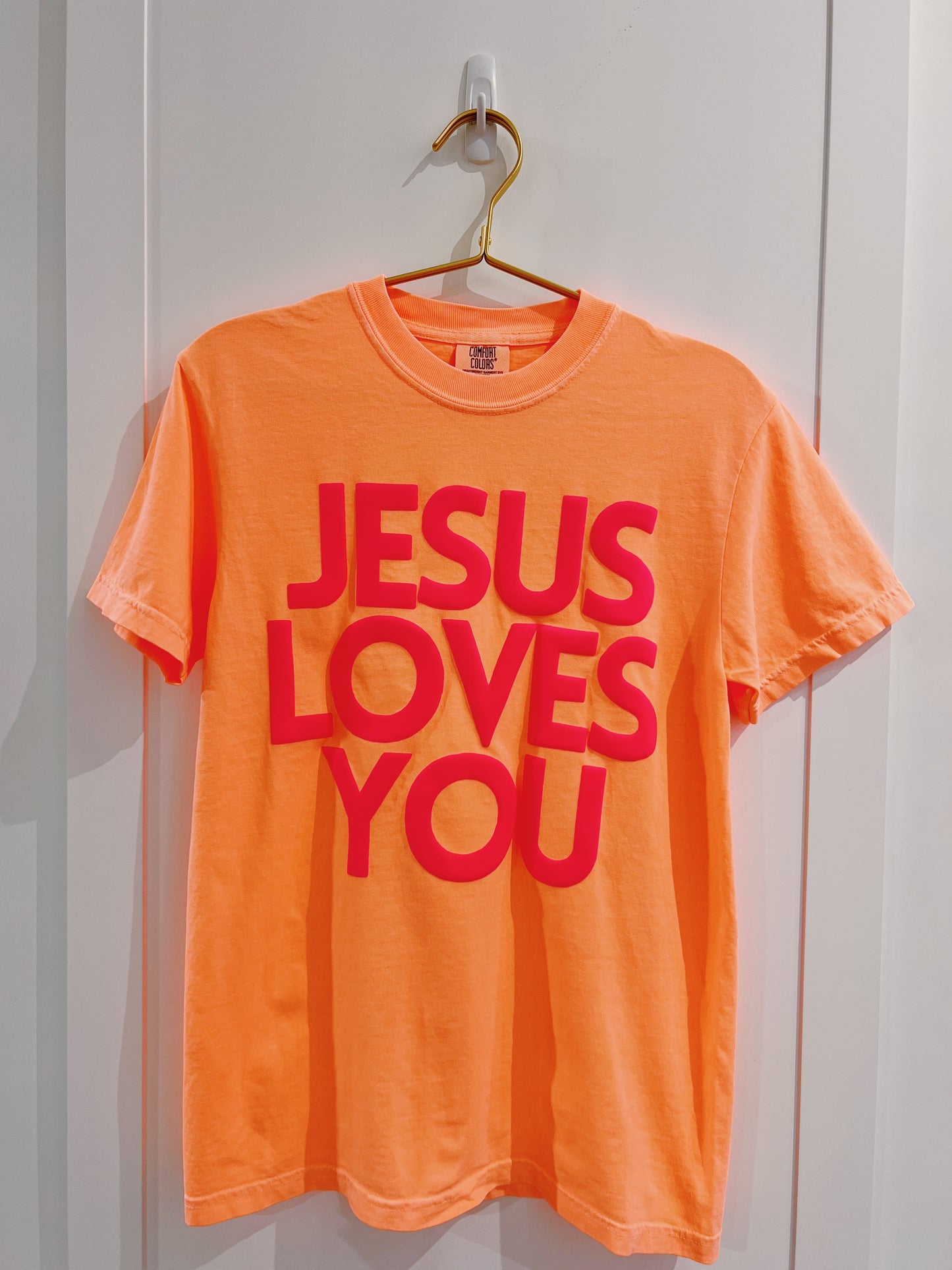 Orange/Neon Pink Jesus Loves You Puff Tee