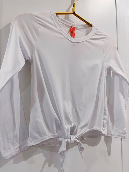 White L/S Front Tie Tee