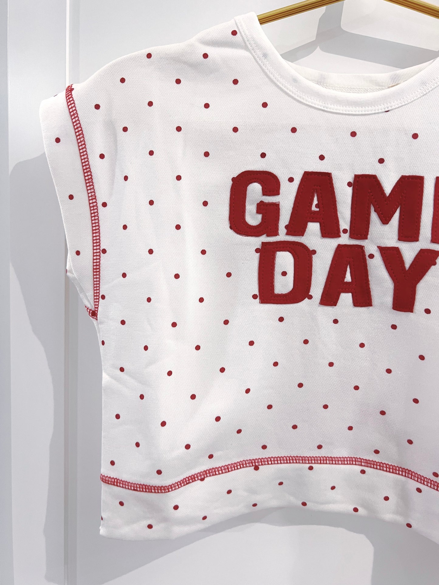 Hayden Crimson Polka Dot Game Day Top