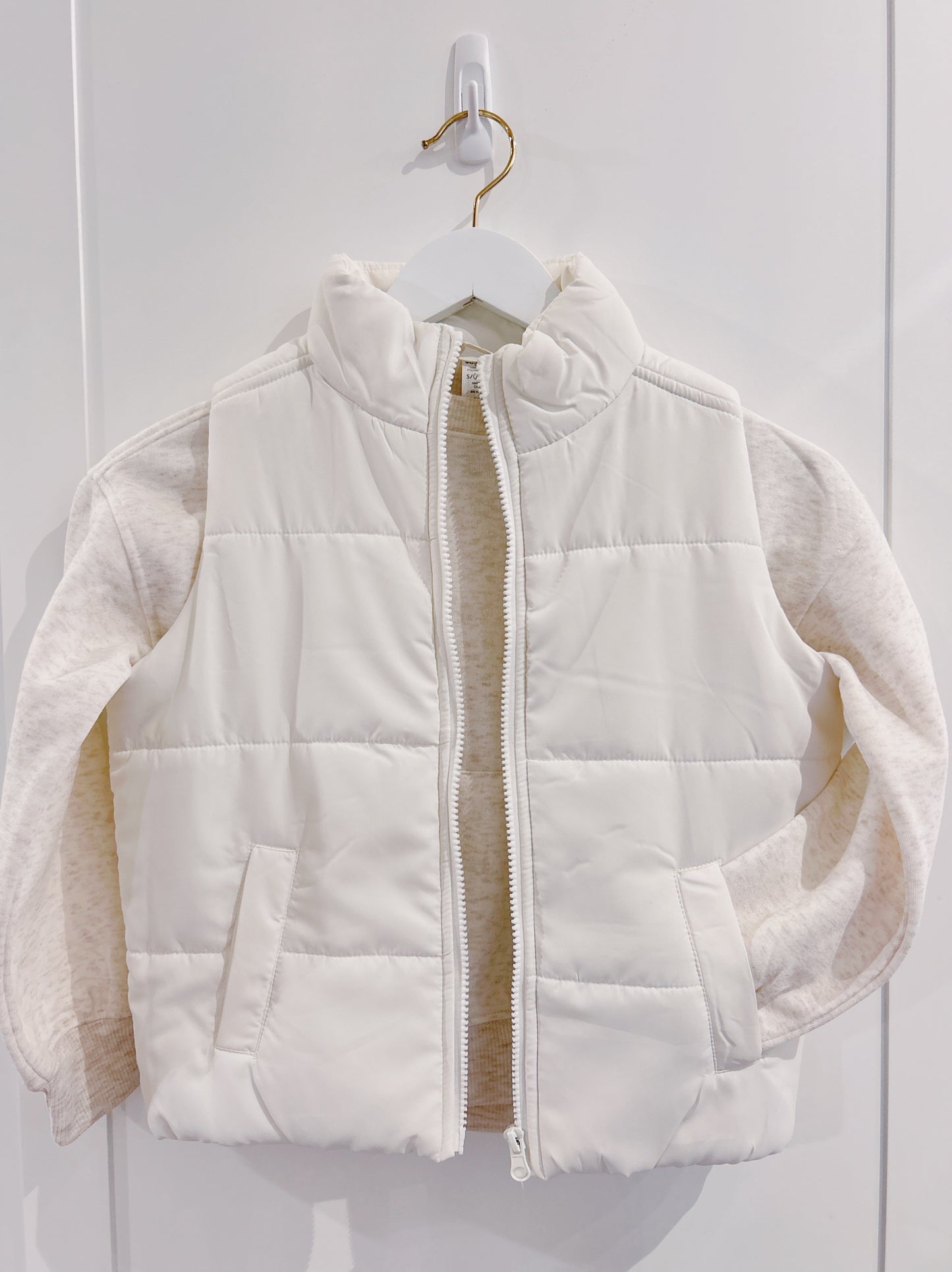 Cream Puffer Vest 3 Pc Set