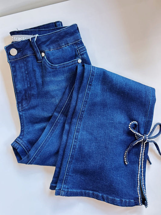 Tractr Rhinestone Bow Denim