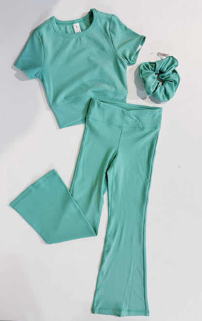 Dusty Jade Green Flare S/S Crossover Legging Set
