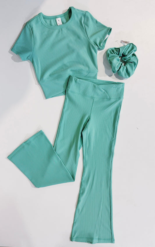 Dusty Jade Green Flare S/S Crossover Legging Set