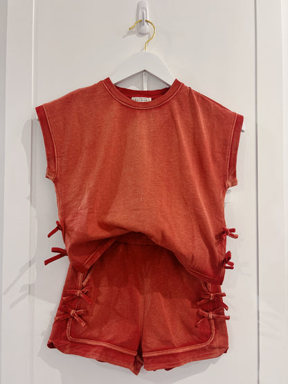 Hayden Red Side Bow Washed Knit Tee