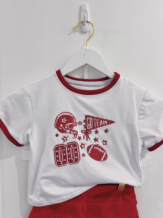 Azarhia Crimson Sequin Football Elements Boxy Tee
