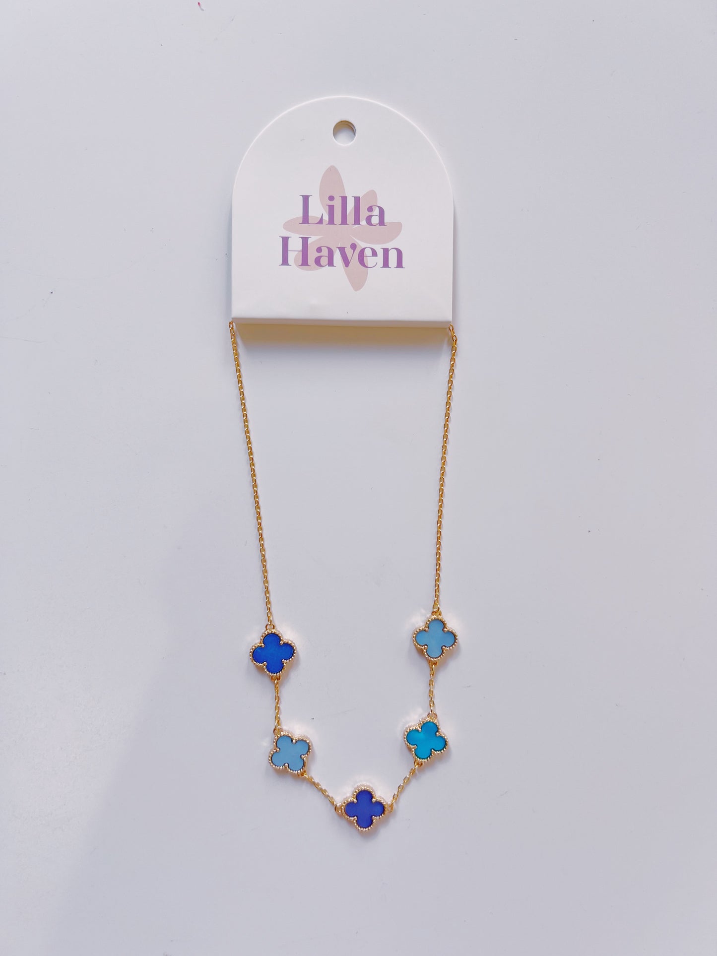 Gold Blue Clover Necklace
