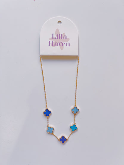 Gold Blue Clover Necklace