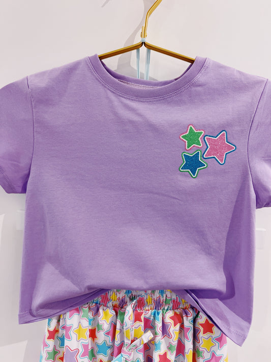 Glitter Stars Lavender Boxy Tee