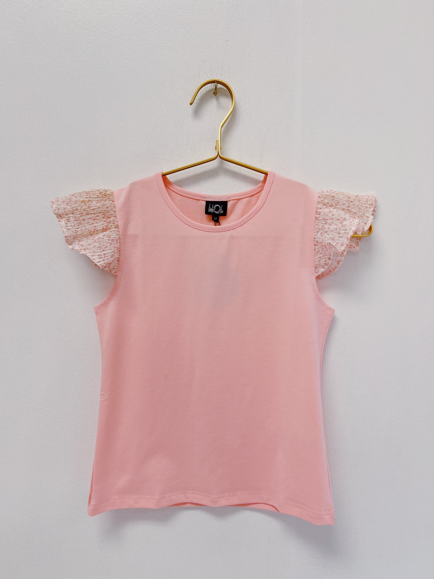 Little Olin Pink Flower Ruffle Top