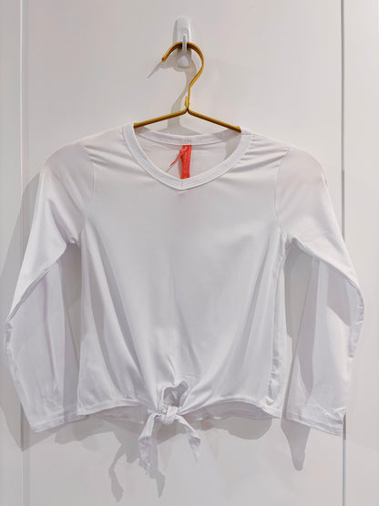 White L/S Front Tie Tee