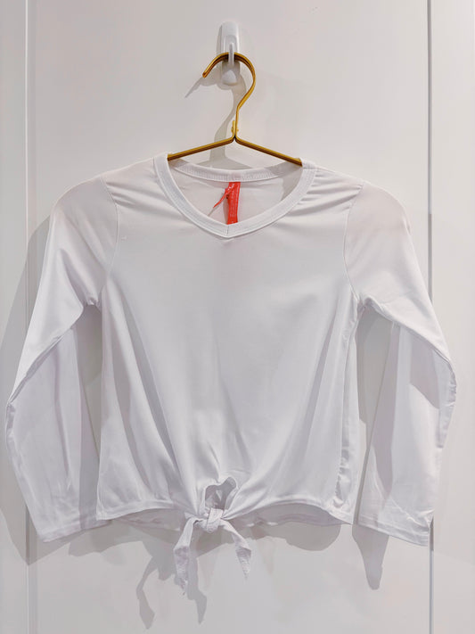 White L/S Front Tie Tee