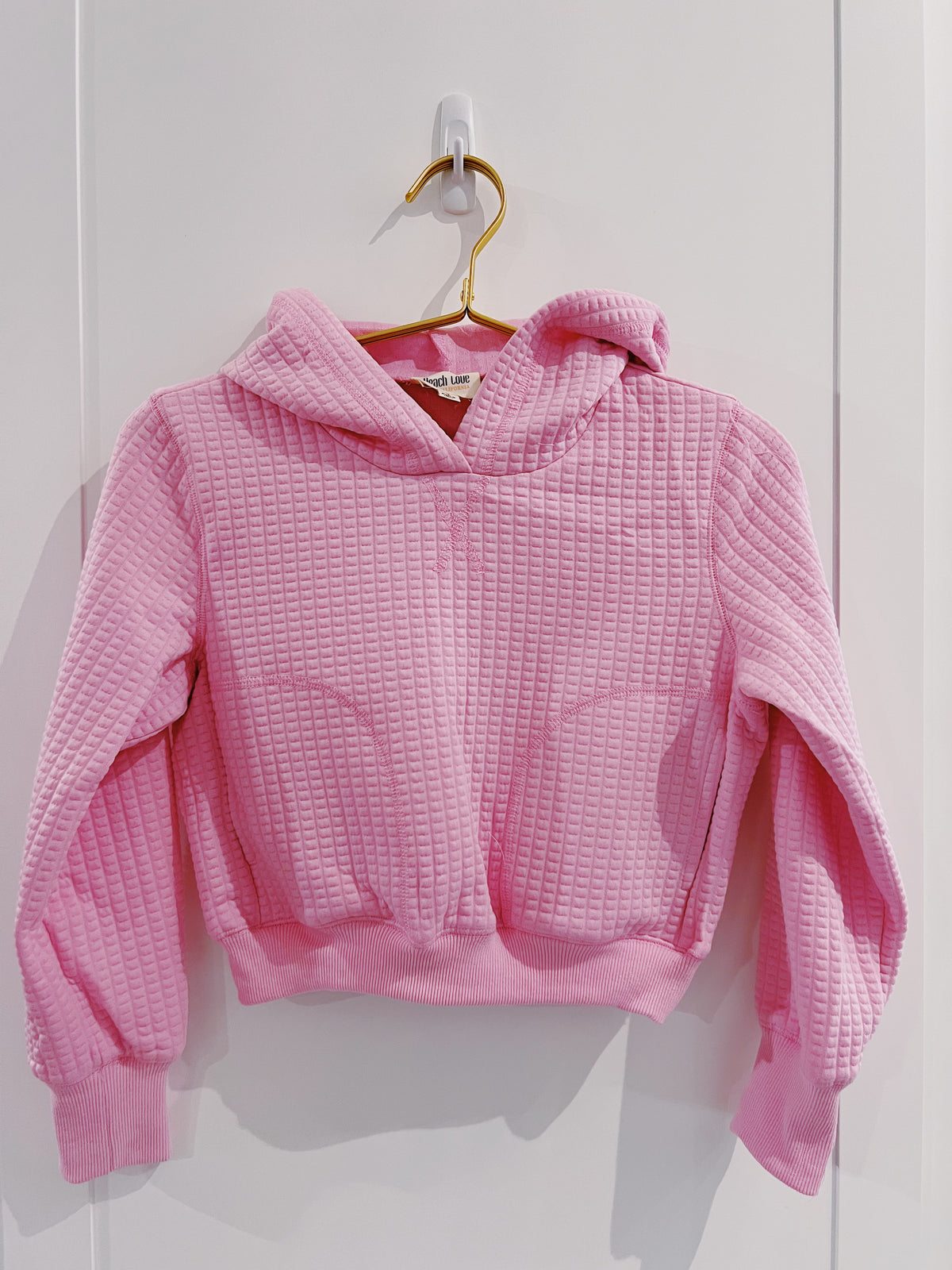 Peach Love Candy Pink Quilted Cropped Hoodie