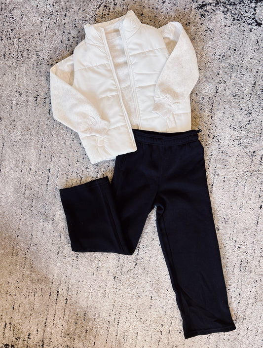 Cream Puffer Vest 3 Pc Set