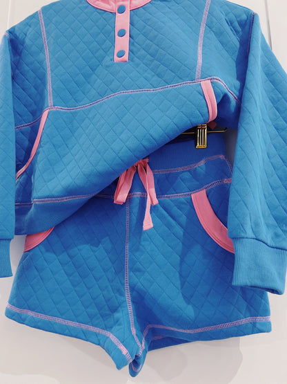 Peach Love Royal Blue/Pink Quilted Short