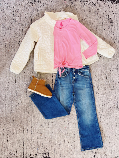 Pink L/S Front Tie Tee