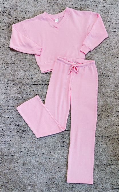 Suzette Youth Pink Cloud Wide Leg Raw Edge Pant
