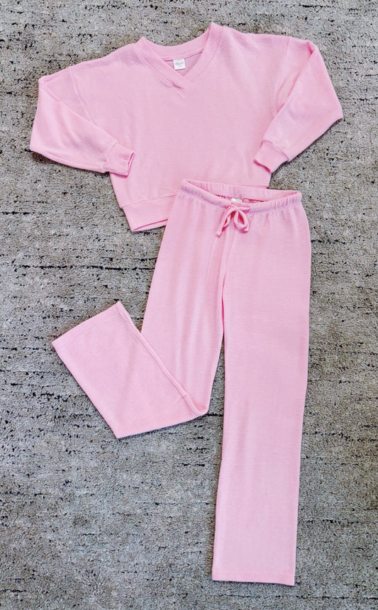 Suzette Youth Pink Cloud Wide Leg Raw Edge Pant