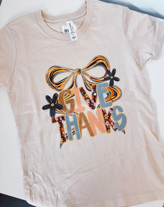Cream Give Thanks Bow Graphic Tee