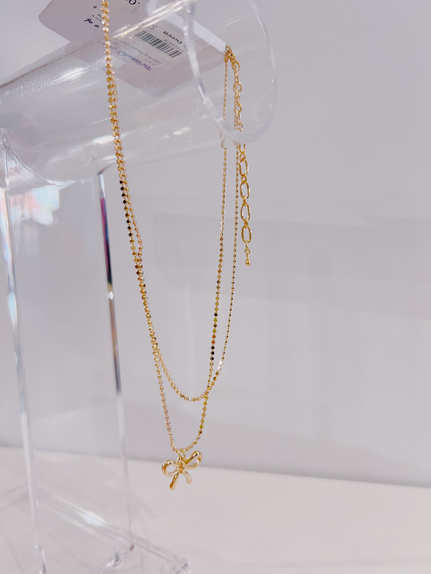Gold Bow Double Chain Necklace
