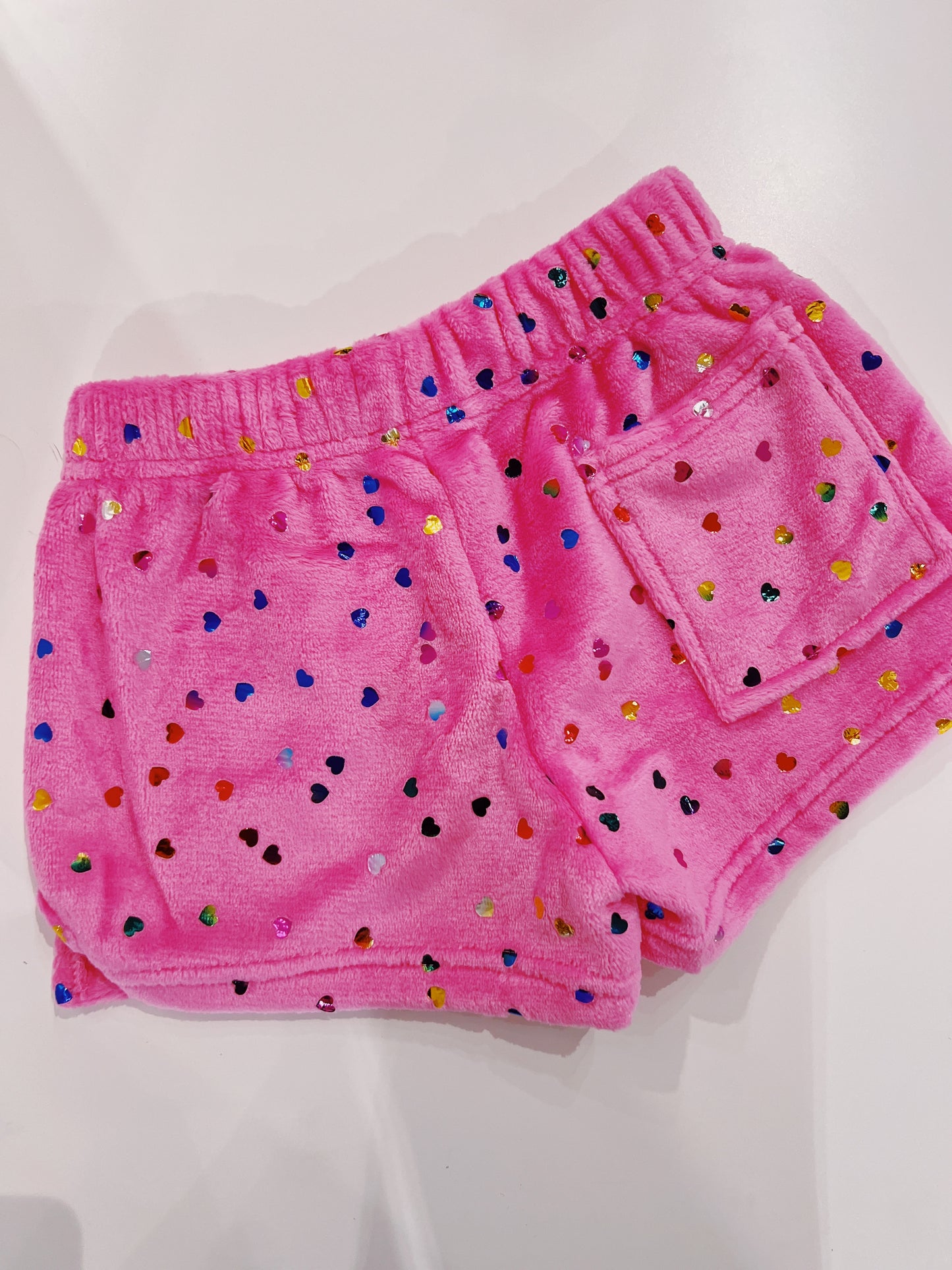 Iscream Bright Pink Foil Heart Plush PJ Shorts