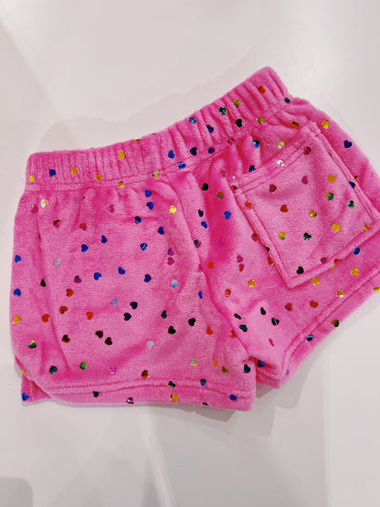 Iscream Bright Pink Foil Heart Plush PJ Shorts