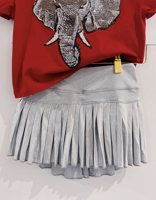 Silver Shimmer Mini Pleated Skort