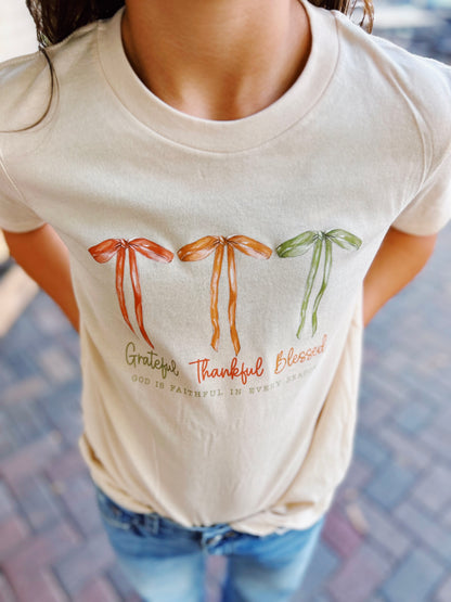 Cream Grateful Thankful Blessed Graphic Tee