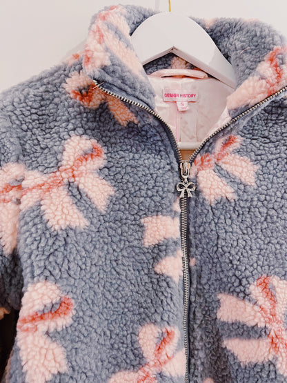 Design History Grey/Pink Bow Sherpa Jacket