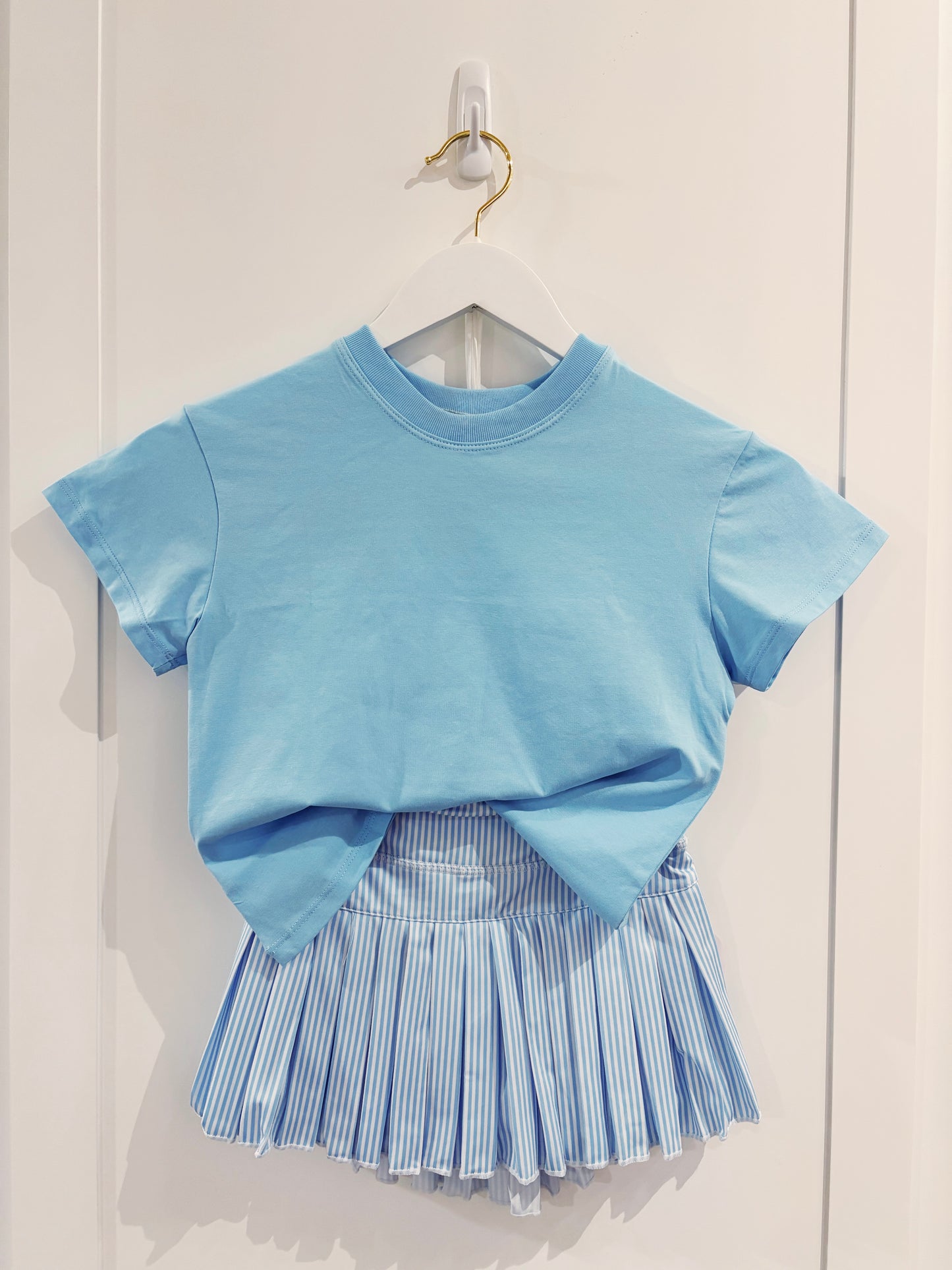 Azarhia Mini Pleated Skort- Light Blue Stripe