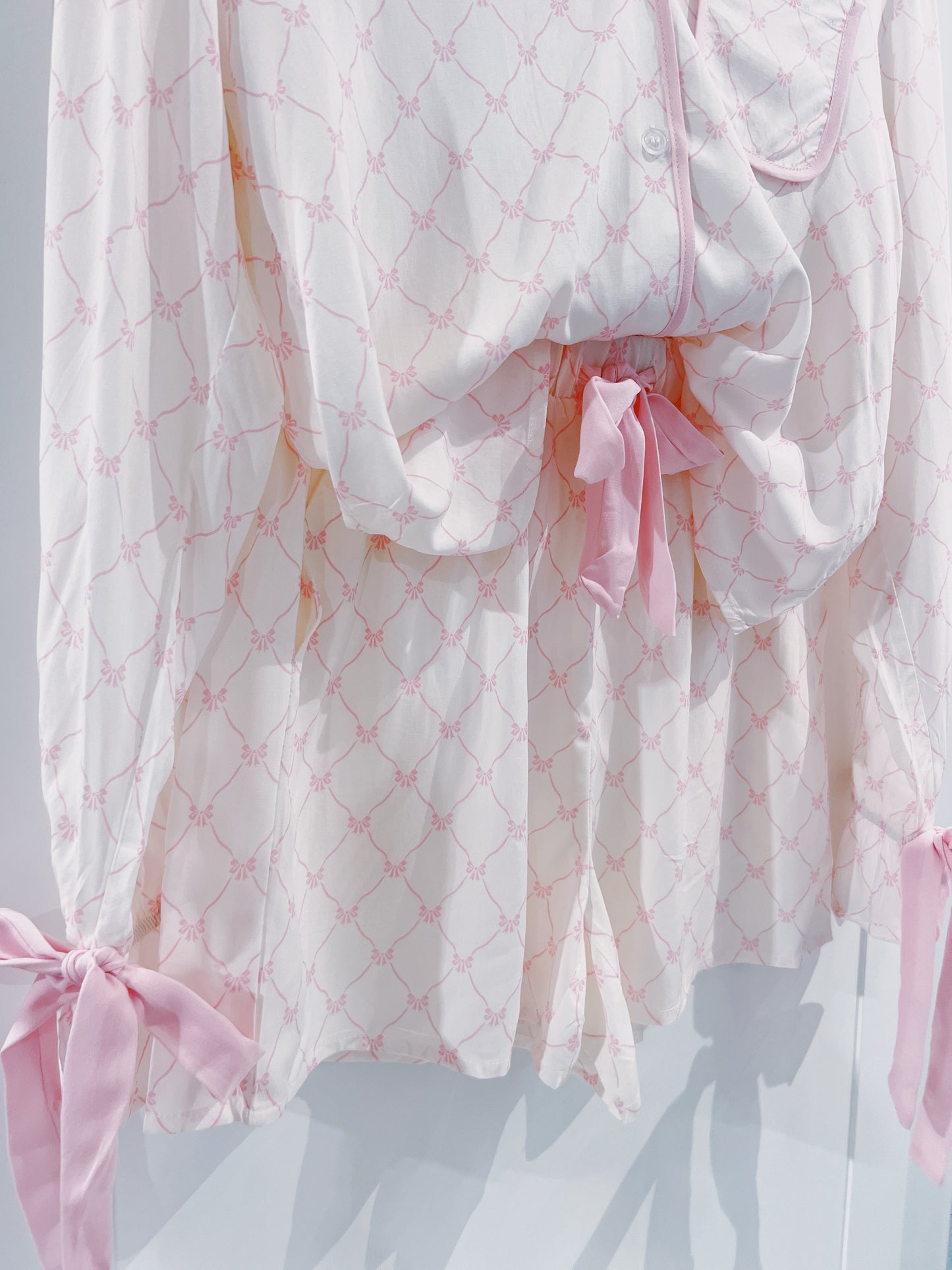 Juniors Bow Lattice Satin Lounge Set
