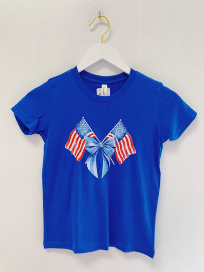 Royal USA Flags and Bows Graphic Tee